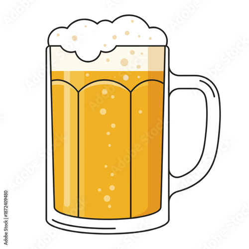 A refreshing pint of beer, filled with bubbly foam, perfect for a celebratory toast. A classic image of a glass beer mug with delicious yellow beverage inside.