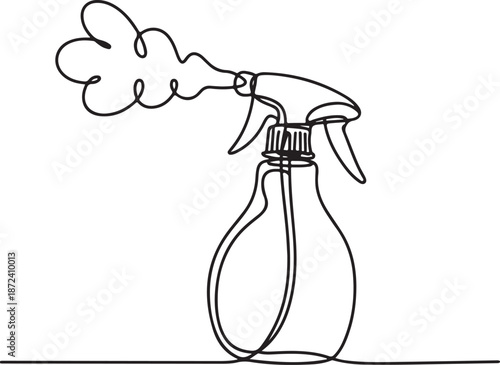 Continuous Line Art Illustration of Small Spray Bottle with Vapor Lines