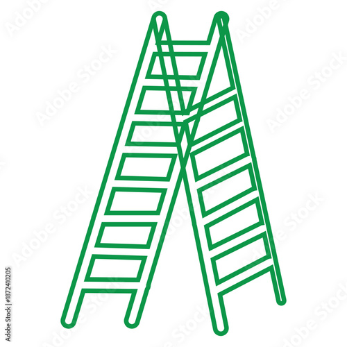 Green Aframe ladder icon for climbing and construction
