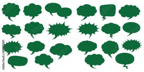 Various green speech bubbles in different shapes and sizes on white background