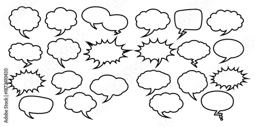 various comic speech bubbles in different shapes and sizes  for dialogue and text