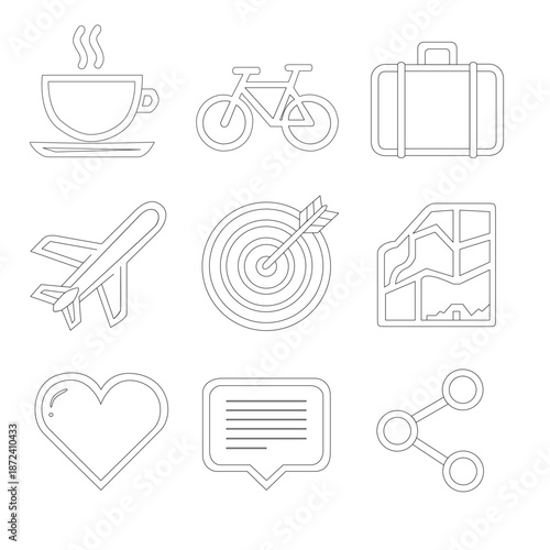 Outline travel and lifestyle icon set. Editable vector symbols for UI, web and app design