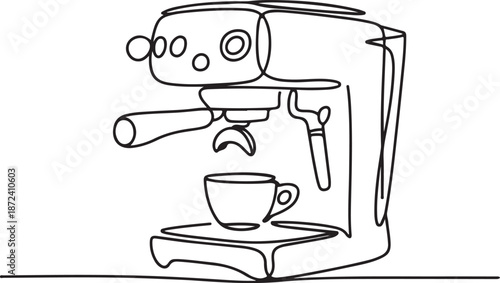 Continuous Line Art Illustration of Espresso Coffee Machine on Small Counter Space