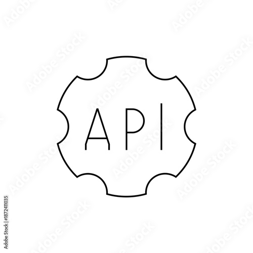A minimalist vector graphic illustration of an API gear icon with a simple design
