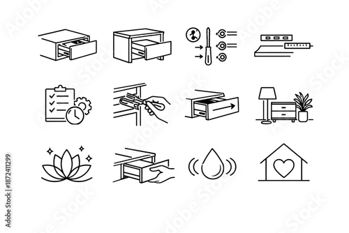 Routine icons context clarity awareness icon tuning drawer motion adjustment vector clean