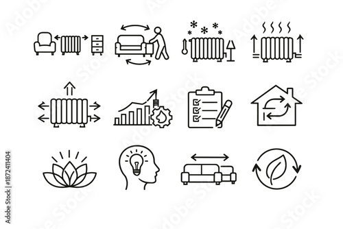Radiator layout planning icon efficiency airflow winter adaptive icons vector boost habit