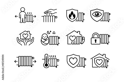 Spacing home thoughtful radiator safety icon focus vector child secure care protection