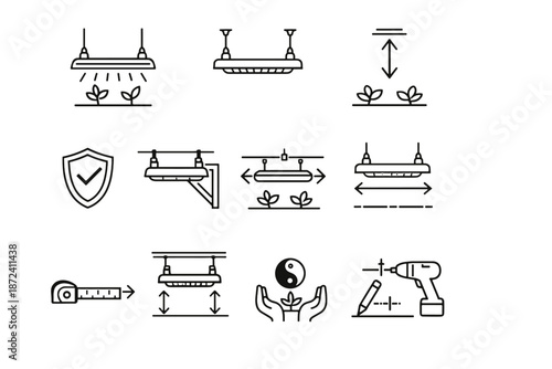 Grow vertical plant mindful light mounting setup vector icon stability focus safe
