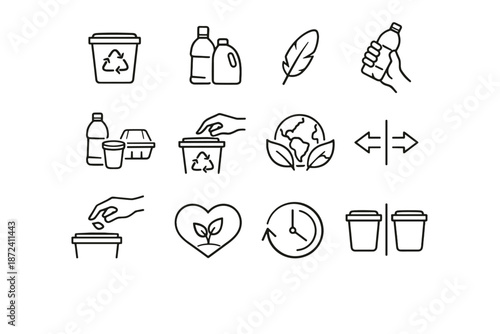 Icons bin bottle clean calm plastic focus sorting vector icon recycling lightweight