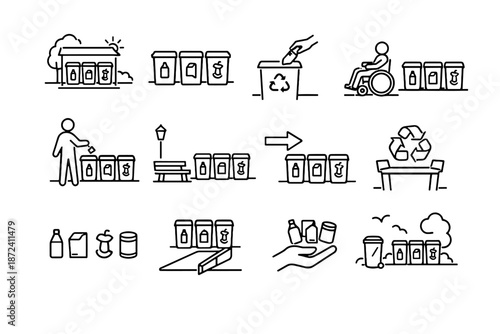 Public sorting vector recycling environment icon focus accessibility bin icons context point