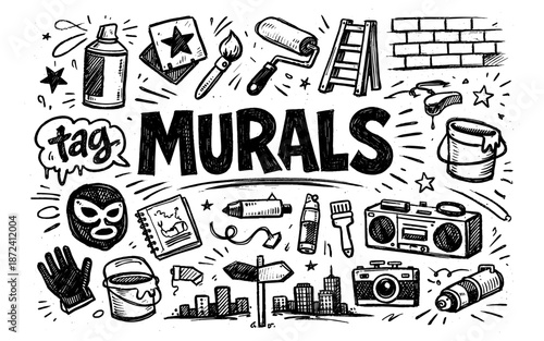 Doodle art collection of urban street art and graffiti supplies and elements