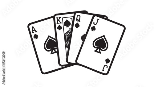 A set of four playing cards, Ace, King, Queen, and Jack of Spades, fanned out on a white background.