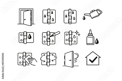 Movement vector awareness door hinge everyday setup icons care overview interior clean