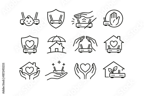 Cue reach care antenna router calm placement icons protection vector home icon