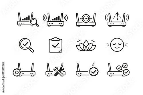 Confirmation signal strength after calm icon vector adjustment test router device