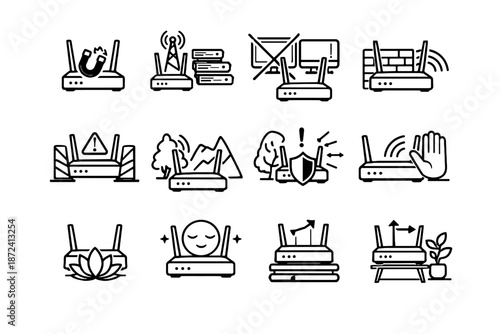 Orientation metal signal mindful cue interference icons warning icon vector router risk