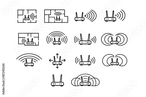 Vector signal rooms silhouettes logic router icons directional apartment icon balance calm