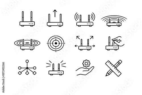Mindful vertical adjustment position upright vector router precision antenna icons icon coverage