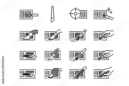 Silhouette cleaning mindful minimalist use reach debris icons icon logic vent vector