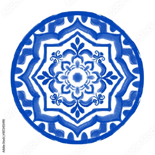 Hand drawn floral design round frame with textured line. botanical natural theme. for decoration, background, ceramic, fabric, tile. flower style.