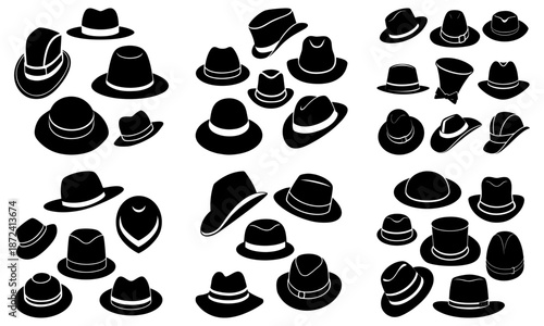 Collection of various hat silhouettes on white background hats headwear 1