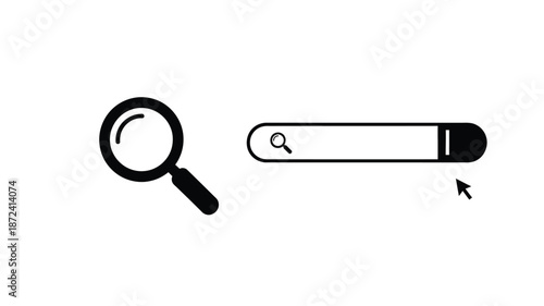 A black search icon with a magnifying glass and bar silhouette