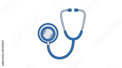 A blue stethoscope illustration simple design with a dark outline silhouette