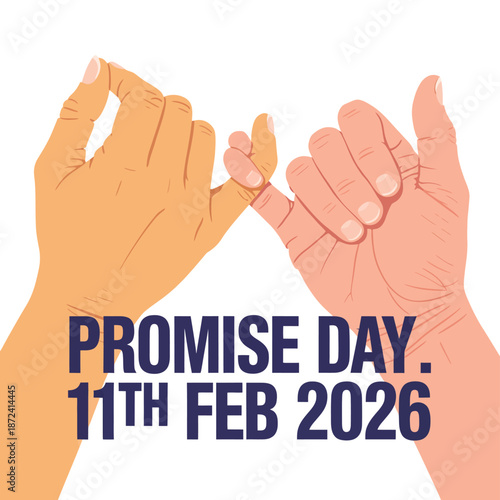 Two hands pink and orange shaking with promise day text and date