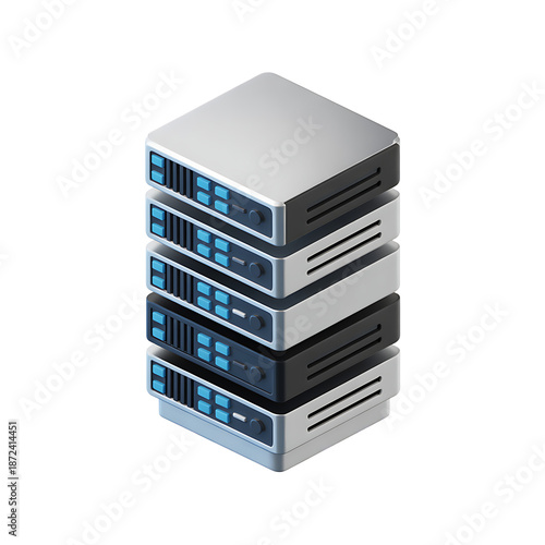 White 3D Data Center Server Rack for Cloud Hosting and Networking
