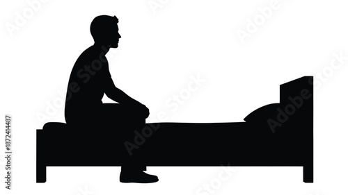 A man sitting on a bed facing a television detailed silhouette