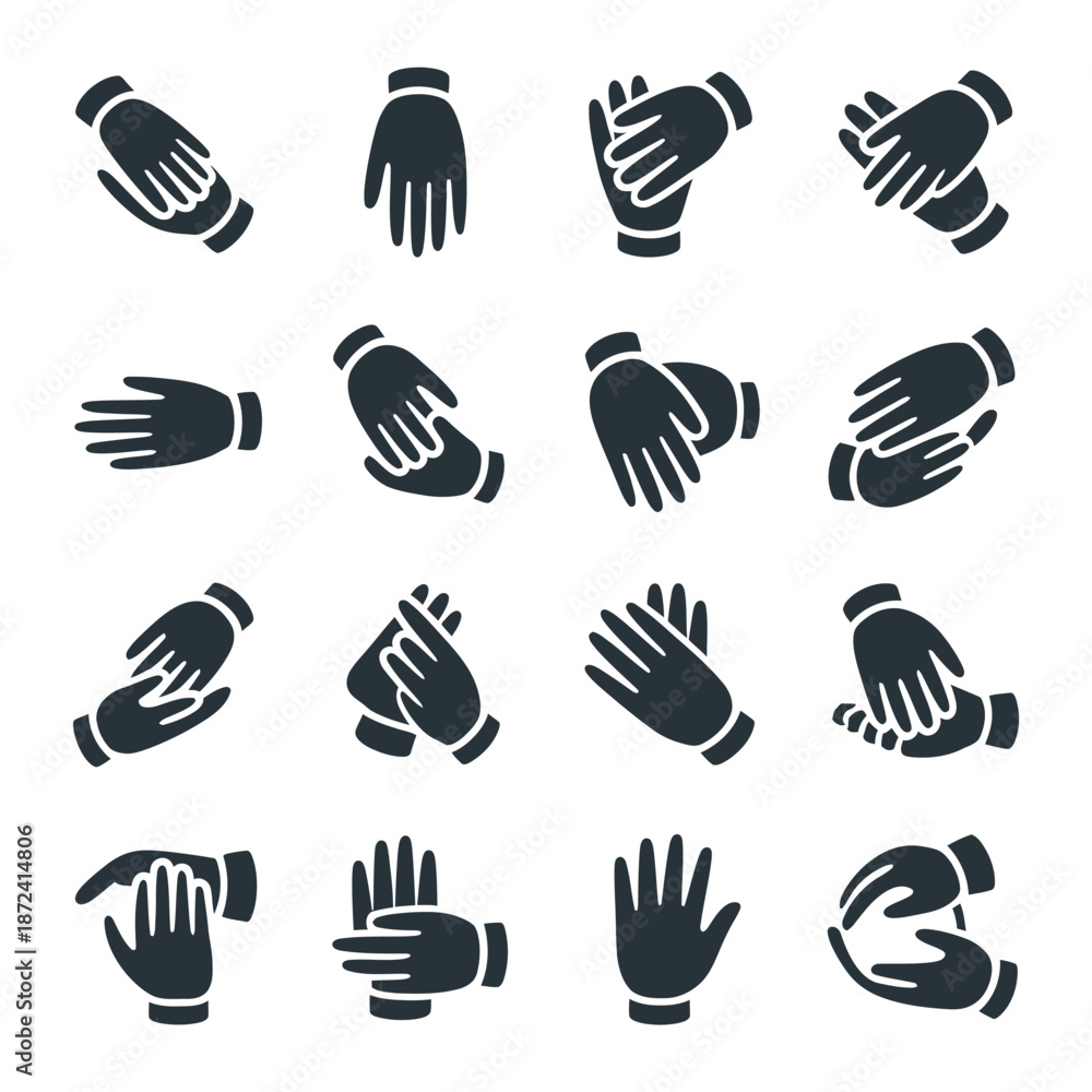 Fototapeta premium Sixteen black and white hand gesture arranged in a grid