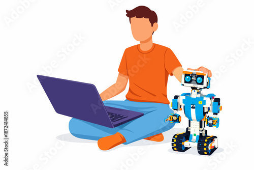 Creative little inventor developing engineering skills with modern toys.