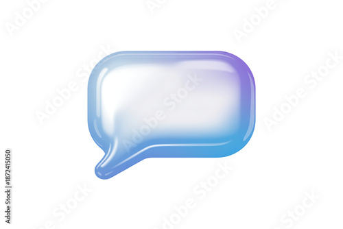 Glossy 3D Blue Glass Speech Bubble Icon for Chat and Messaging
