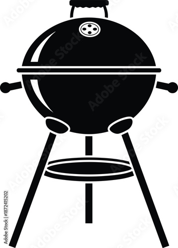 Charcoal grill silhouette, domed lid, outdoor cooking icon, vector illustration, editable design, isolated, barbecue equipment, black graphic