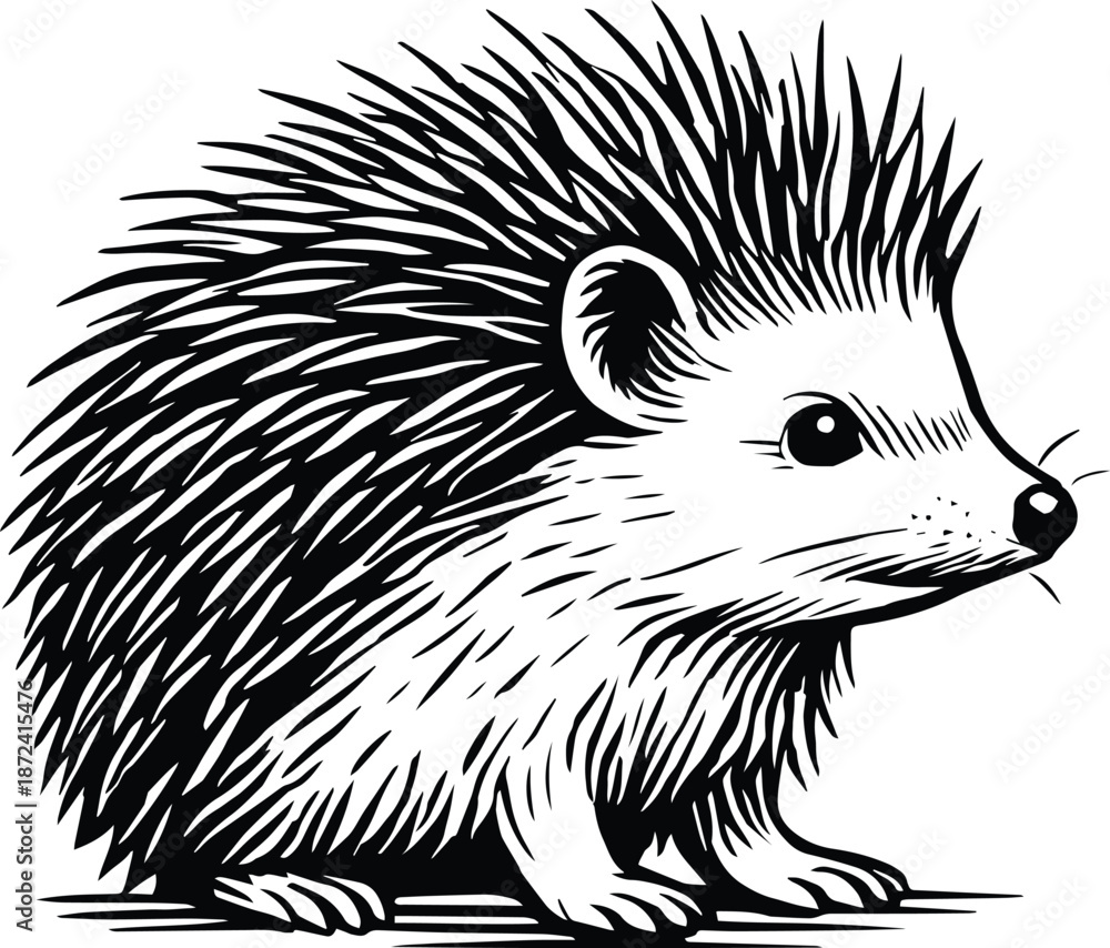 Fototapeta premium Adorable Hedgehog design- Cute Spiky Hedgehog Illustration - Forest Friend Clipart Design - Woodland Animal line art