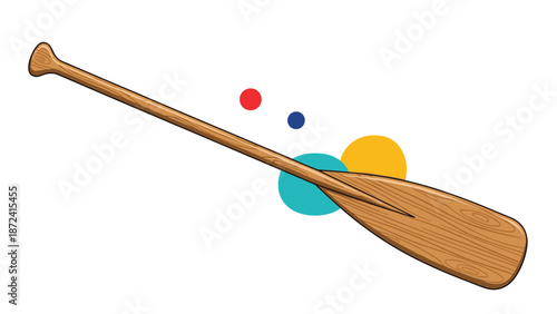 Traditional wooden canoe paddle shown diagonally with colorful circles in the background for a modern touch.
