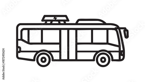 A simple black and white illustration of a bus viewed from the side