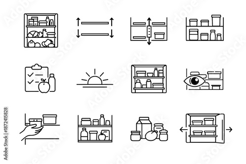 Setup silhouette fridge use interior readiness clarity icons storage vector start shelf
