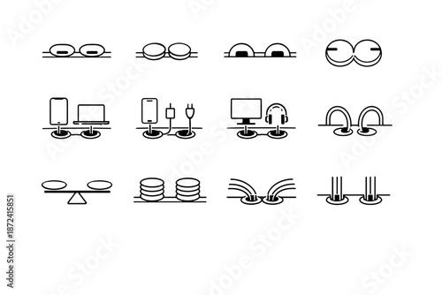 Minimalist iconography cue icon holes symmetrical desk capacity vector silhouette calm balance