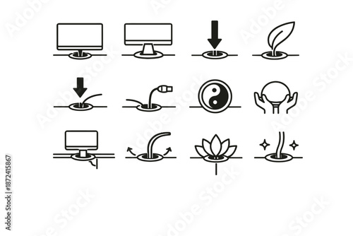Setup minimalist routing mindful logic icon desk stand vector alignment monitor cue