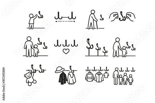 Hooks inclusivity coat focus spacing vector layout hook cue icon use calm