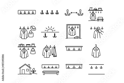Vector minimalist coat focus organization hooks clutter icon hook storage setup calm