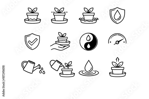 Level saucer cue water vector logic prevention calm icon line plant icons