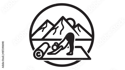 Person practicing yoga outdoors on a mountain landscape with a serene environment