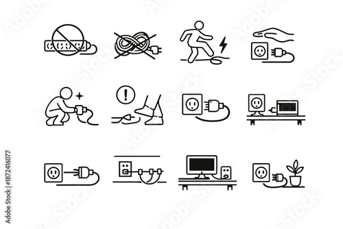 Calm avoid icon cable trip vector power crossed setup cleaner socket extension