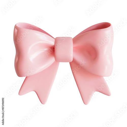 3d vector bow render illustration. Realistic pink plastic 3d icon isolated on white