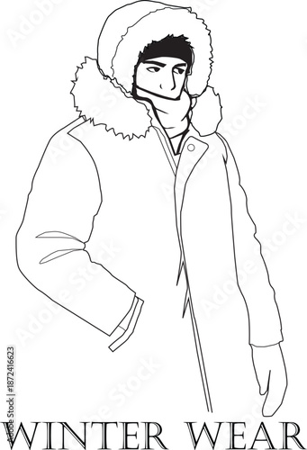 Stylish man in a warm winter parka with fur hood and scarf, ready for cold weather