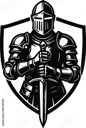 Medieval Knight Silhouette - Knight in Armor Silhouette - Chivalry Warrior Design - Castle Guardian Medieval Art