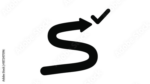 A black curved arrow with a checkmark representing completion or successful process flow