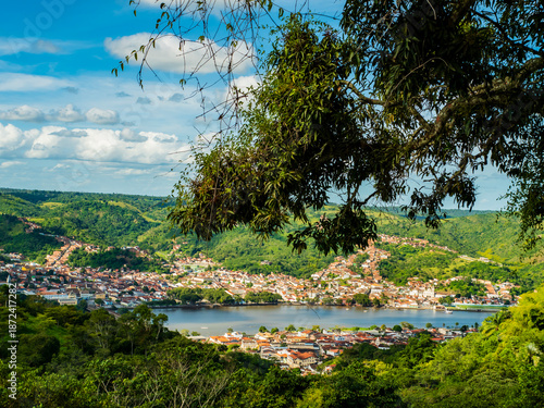 Panoramic view of the historic town of Cachoeira, observed from Monte de Sao Felix hill, Bahia, Brazil
